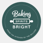 Kerst Bakken Spirits Heldergroene Keuken Ronde Sticker (Voorkant)