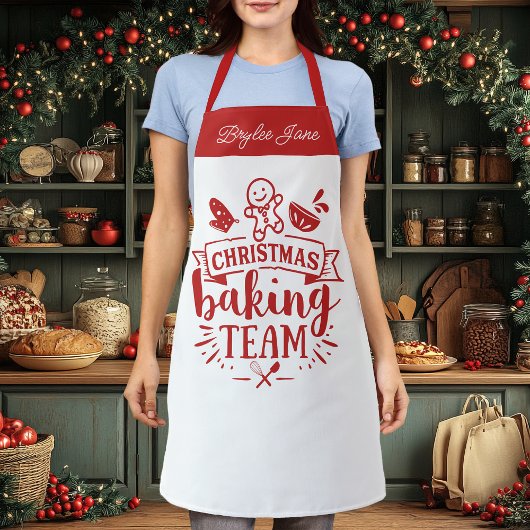 Kerst Bakken Team Schattige Rood Gepersonaliseerd Schort