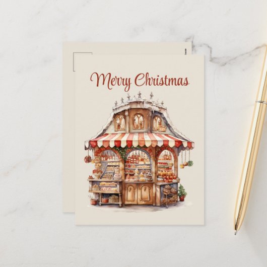 Kerst bakkerij waterverf tekst toevoegen feestdagenkaart (Voorkant / Achterkant in situ)