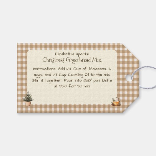 Kerst Bakmix Bruine Gingham Labels Cadeaulabel (Voorkant (Horizontaal))