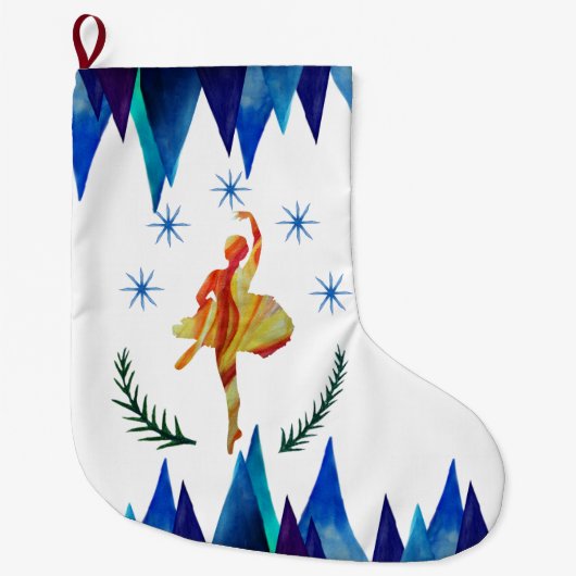 Kerst Ballerina Waterverf Kunst Grote Kerstsok (Voorkant)