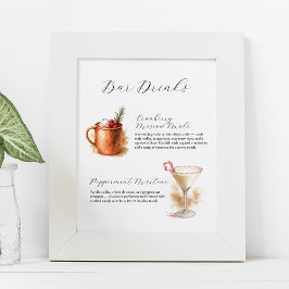 Kerst Bar Bordjes | Waterverf Cocktails Poster