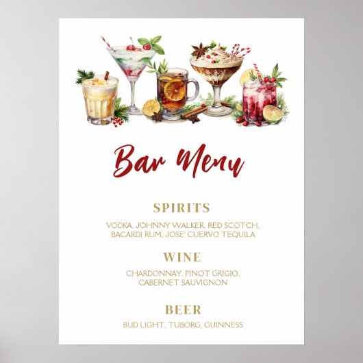 Kerst BAR MENU teken vakantie cocktails Poster (Voorkant)