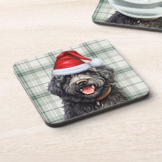 Kerst Barbet Dog Green Plaid Vakantie Bier Onderzetter (Linkerzijde)