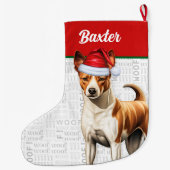 Kerst Basenji Hond Naam Woof Grote Kerstsok (Achterkant)
