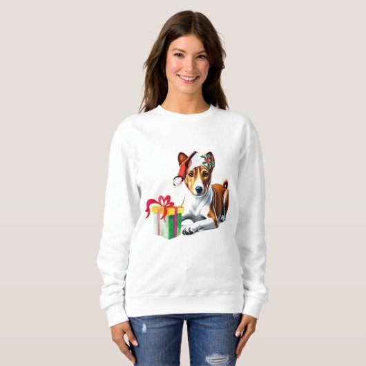 Kerst Basenji Hond Puppy Trui (Voorkant volledig)