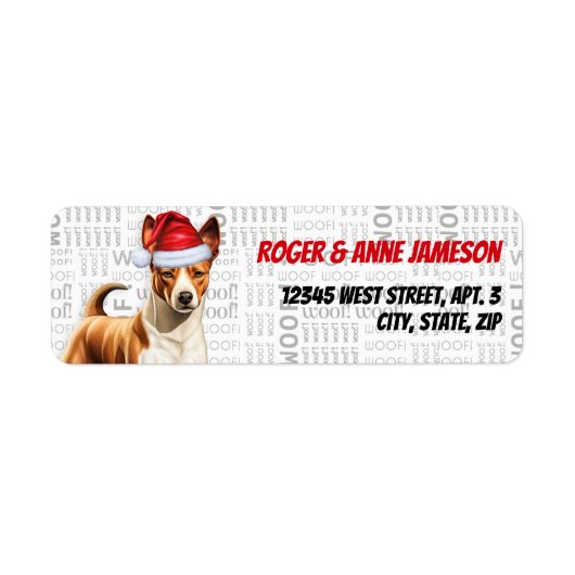 Kerst Basenji Hond vakantie adres Etiket (Voorkant)