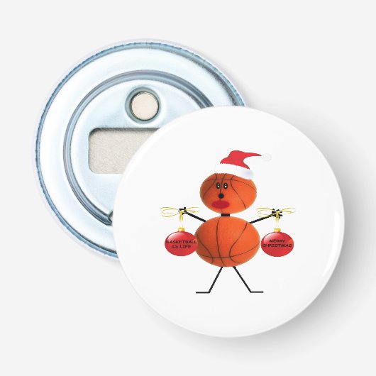 Kerst basketbal Cartoon Button Flesopener (Voorkant)