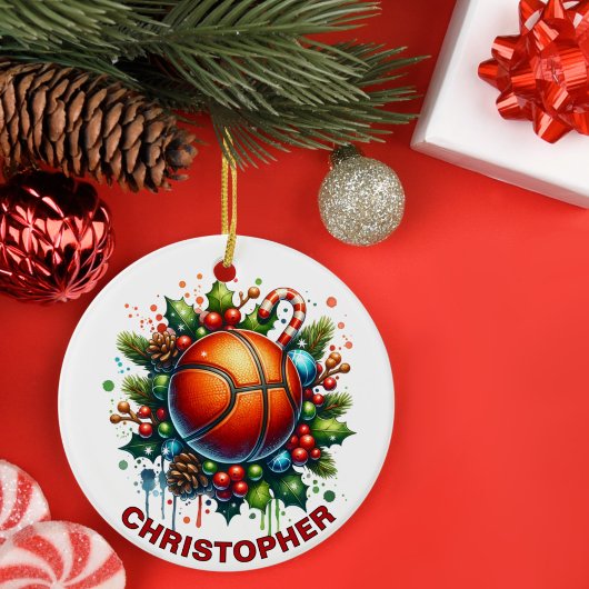 Kerst Basketbal Custom Name Keramisch Ornament