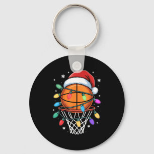 Kerst Basketbal Kerstman Hoed Xmas Licht Basketbal Sleutelhanger