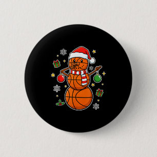 Kerst Basketbal Sneeuwman Speler Santa Kunstwerk Ronde Button 5,7 Cm