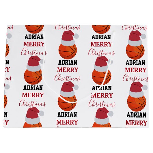 Kerst Basketbal Sport Ball Aangepaste naam Groot Cadeauzakje (Voorkant)
