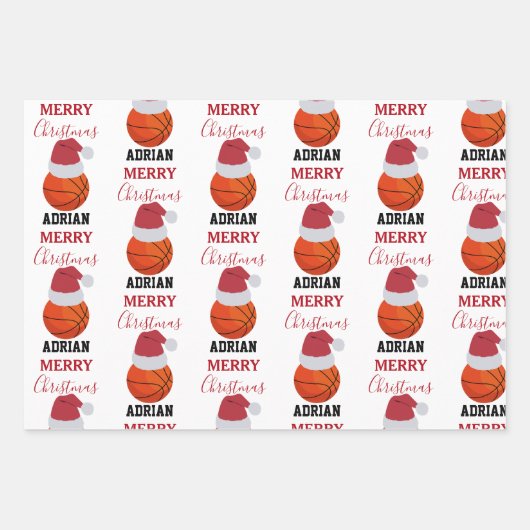 Kerst Basketbal Sport Ball Aangepaste naam Inpakpapier Vel (Voorkant)