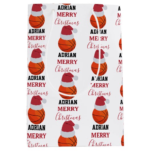 Kerst Basketbal Sport Ball Aangepaste naam Medium Cadeauzakje (Voorkant)