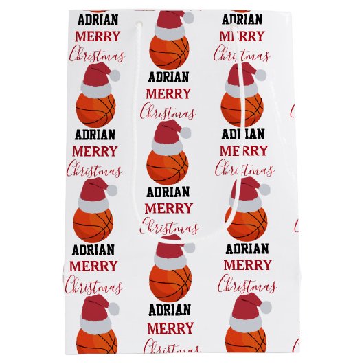 Kerst Basketbal Sport Ball Aangepaste naam Medium Cadeauzakje (Achterkant)