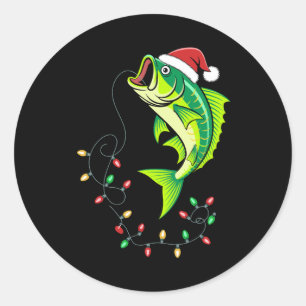 Kerst Bass Vis Santa Hoed Lichten Vissen Xmas Ronde Sticker