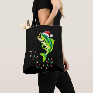 Kerst Bass Vis Santa Hoed Lichten Vissen Xmas Tote Bag