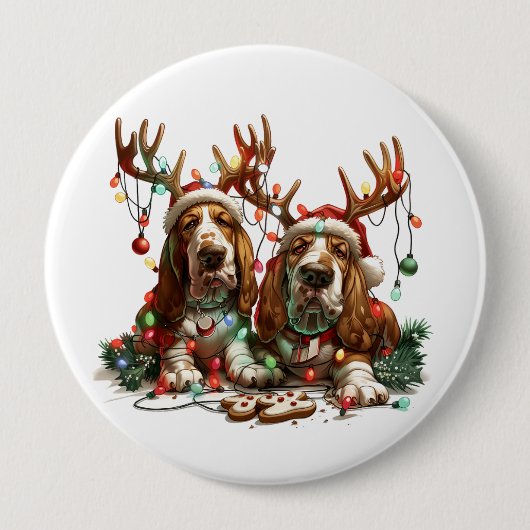 Kerst Basset Hound Honden Ronde Button 4,0 Cm (Voorkant)