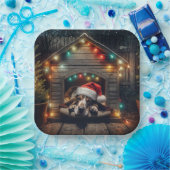 Kerst Basset Hound in een hondenhok Papieren Bordje (Feest)