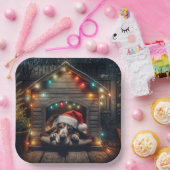 Kerst Basset Hound in een hondenhok Papieren Bordje (Feest)