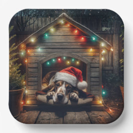 Kerst Basset Hound in een hondenhok Papieren Bordje