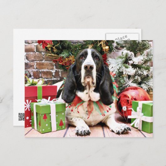 Kerst - Basset Hound - Jasmijn Feestdagenkaart (Voorkant / Achterkant)