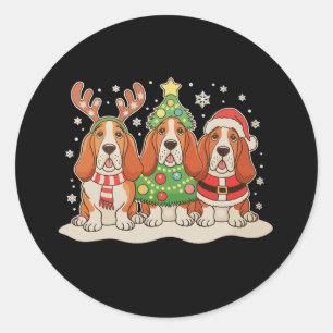 Kerst Basset Hound Sinterklaas Hoed Rendier Hond K Ronde Sticker