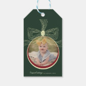 Kerst Bauble & Bow Groen Rood Foto Cadeaulabel (Achterkant)