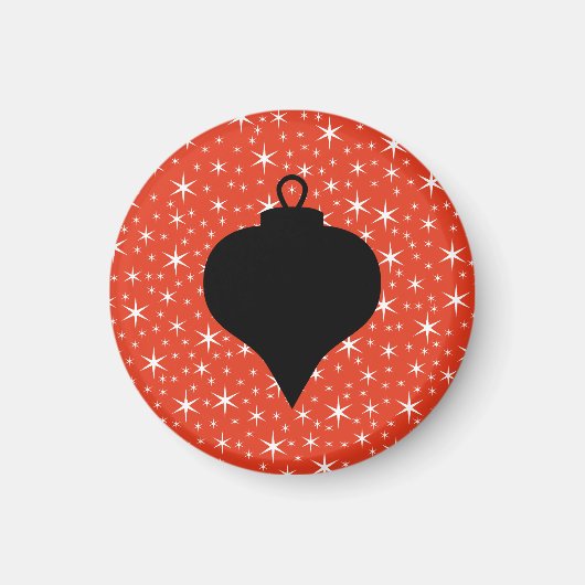 Kerst Bauble Design in zwart, rood en wit. Magneet (Voorkant)