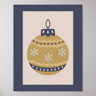 Kerst Bauble goud en blauw Poster