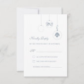 Kerst Bauble Ornamenten Ice Blue Bruiloft RSVP Kaartje (Voorkant)