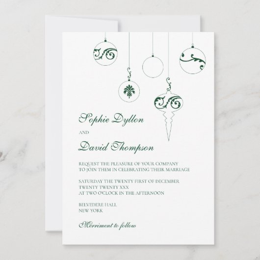 Kerst Bauble Ornamenten Winter Groene Bruiloft Kaart (Voorkant)