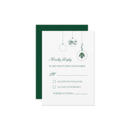 Kerst Bauble Ornamenten Winter Groene Bruiloft RSVP Kaartje