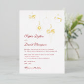 Kerst Bauble Ornamenten Winter rood bruiloft goud Folie Uitnodiging (Staand Voorkant)