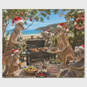 Kerst BBQ aan zee met kangoeroes en koala's Cadeaupapier