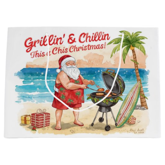 Kerst BBQ Kerstman op het Strand Florida Groot Cadeauzakje (Voorkant)