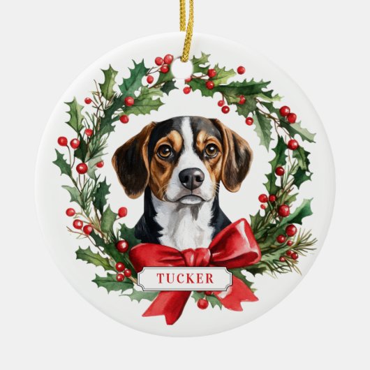 Kerst Beagle Dog Keramische Cirkel Ornament (Voorkant)