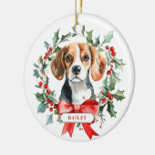 Kerst Beagle Dog Keramische Cirkel Ornament (Links)