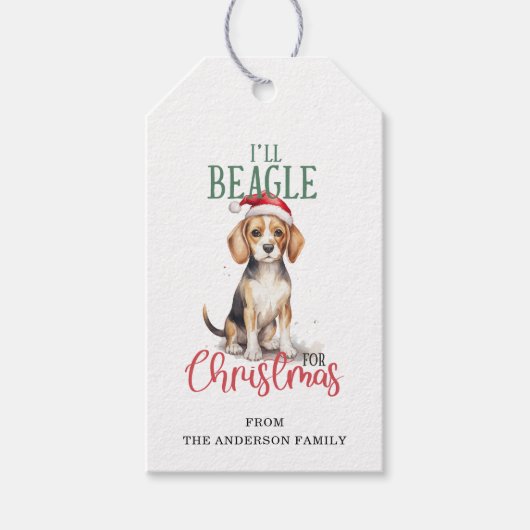 Kerst Beagle Gift Labels Cadeaulabel (Voorkant)