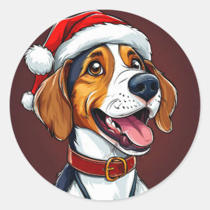🎄 Kerst Beagle Hond Cadeau Voor Huisdierliefhebbe Ronde Sticker