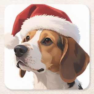 Kerst Beagle hond met kerstmannen hoed Kartonnen Onderzetters