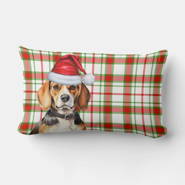 Kerst Beagle Hond Rood Groen Plaid Vakantie Kussen (Achterkant)