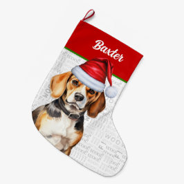 Kerst Beagle met de naam van de hond Grote Kerstsok