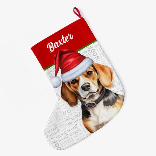 Kerst Beagle met de naam van de hond Grote Kerstsok (Achterkant (Hangend))