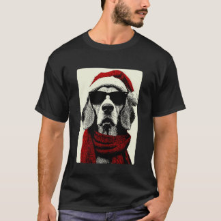 Kerst Beagle met zonnebril Kerstman Hoed Grappig W T-shirt