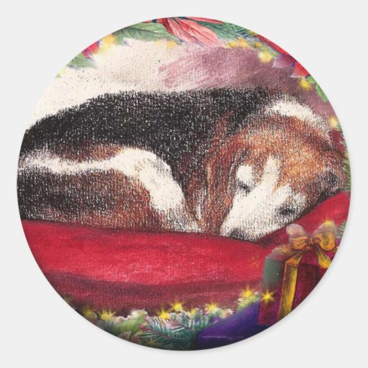 Kerst Beagle Sleepy Puppy Custom STICKER (Voorkant)