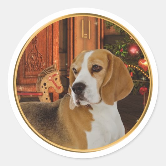 Kerst Beagle Sticker (Voorkant)