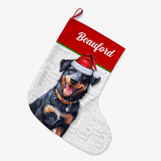 Kerst Beauceron met de naam van de hond Grote Kerstsok (Voorkant (Hangend))