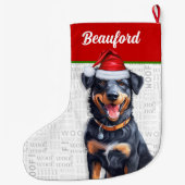 Kerst Beauceron met de naam van de hond Grote Kerstsok (Achterkant)