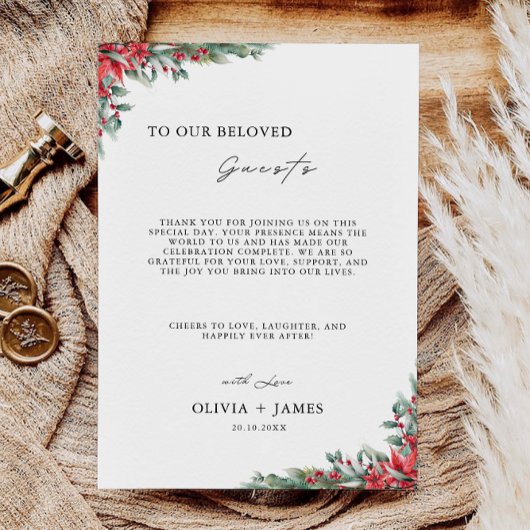 Kerst bedankbrief, briefje servet menu